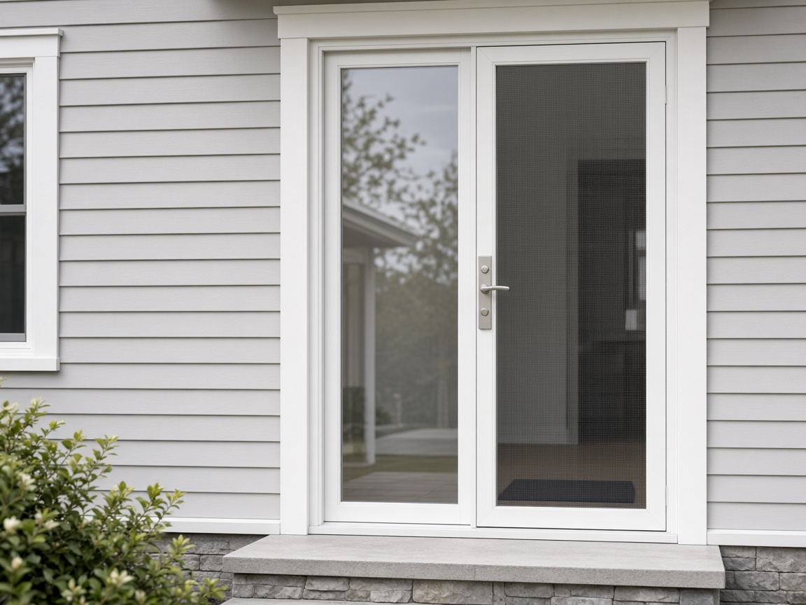 Self-storing aluminum storm door